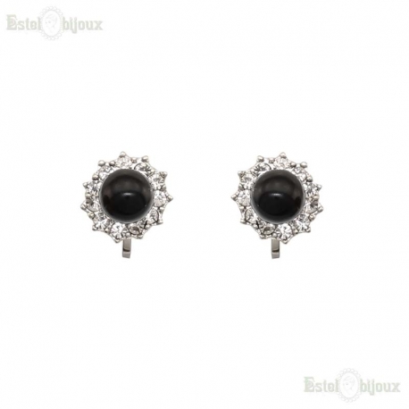 Black Bead Clip Earrings