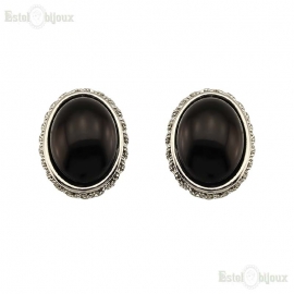 Oval Black Pearl Clip Earrings