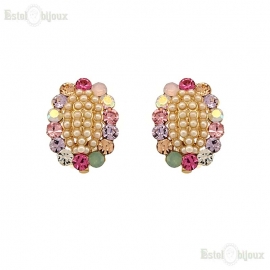 Pearls and Multi Crystals Clip Earrings