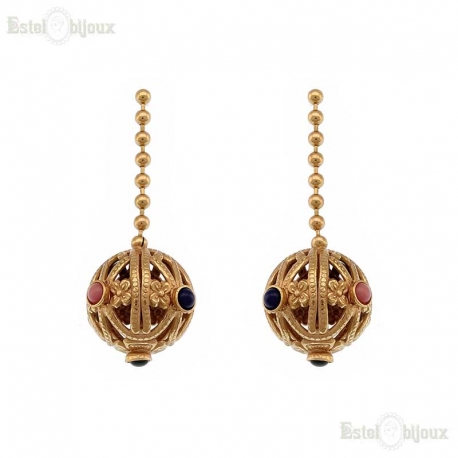 Ball and Stones Decorated Earrings