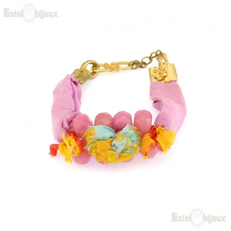 Bracciale Quarzo Rosa e Seta