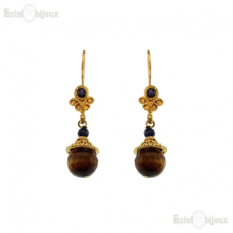 Tiger Eye Filigree Drop Earrings