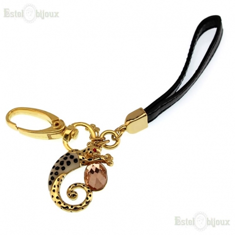 Gold Panther and Crystals Pendant Keychain