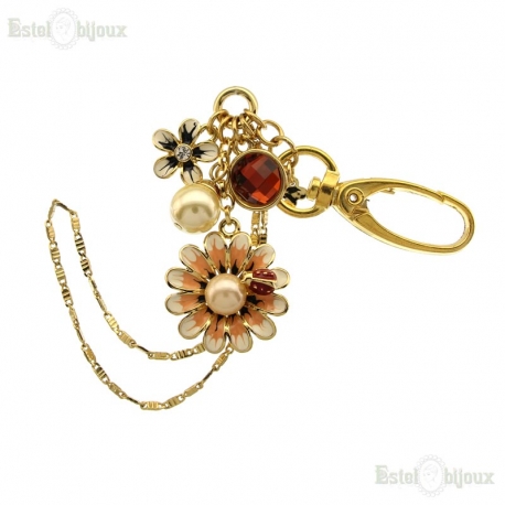 Chamomile Flower Strass and Pearl Pendant Key Chain