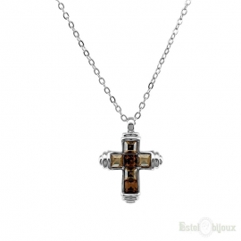 Smoked Topaz Crystals Cross Necklace