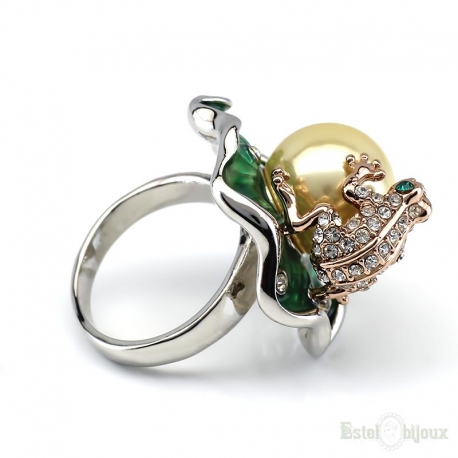 Frog and Pearl Gold Plated Ring