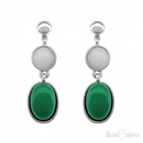 White and Green Stones Earrings