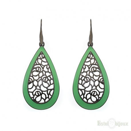 Filigree Green Black Drop Earrings