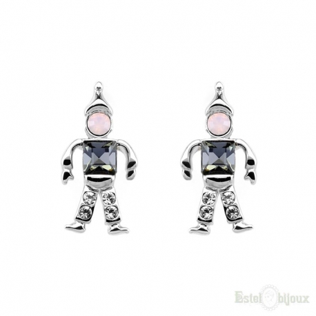 Robot and Strass Gold Plated Earrings