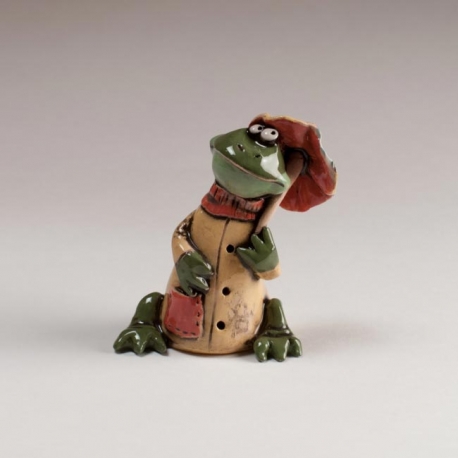 Frog With Umbrella Figurine Ceramic