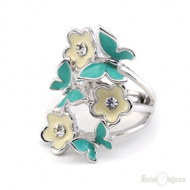 Butterflies and Flowers Enamel Ring