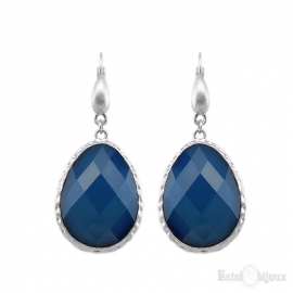 Drop Blue Crystal Leverback Earrings