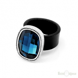 Crystal Blue Leather Ring