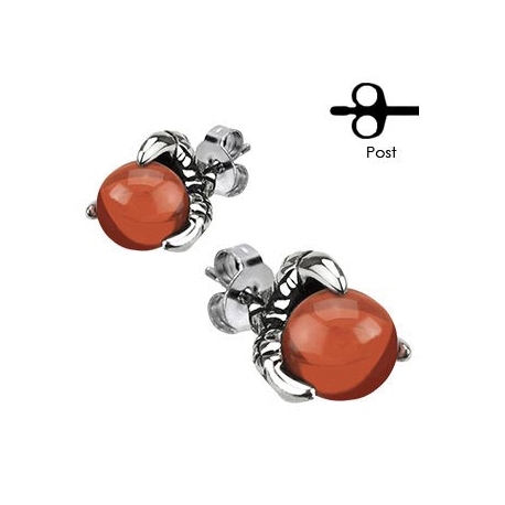 Dragon Claw Amber Orbital Ball Stud Earring