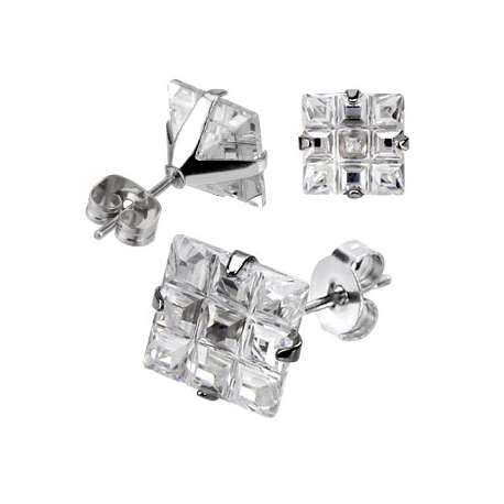 Multi Faceted Square Grid Gem Earring