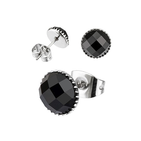 Multi Faceted Square Black Onyx Gem Earring