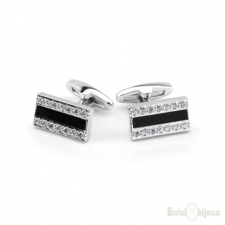 Black Enamel and Crystals Men Cufflink