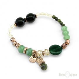 Green Stones and Crystals Elastic Bracelet