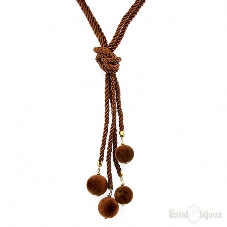 Wire with Balls Brown Velvet Necklace