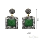 Square Green Jade and Strass Earrings