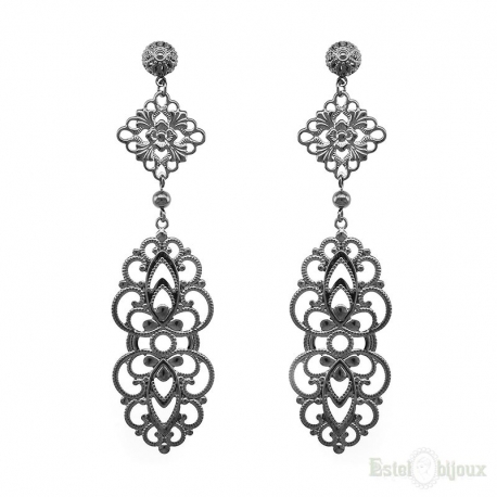 Long Pendants Filigree Black Earrings