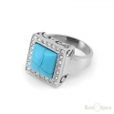 Turquoise and Crystals Stainless Steel Ring