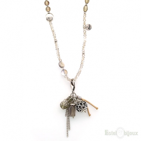 Grey Stones and Crystals Pendants Necklace