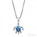 Sea Turtle Blue Opal Silver Necklace