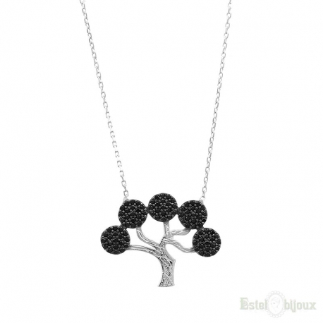 Black Tree of Life Silver Necklace