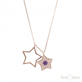 Collana Due Stelle e Strass in Argento 925