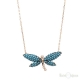 Blue Dragonfly Turquoise Strass Silver Necklace