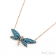 Blue Dragonfly Turquoise Strass Silver Necklace