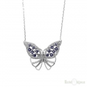 Butterfly and Strass Silver Necklace