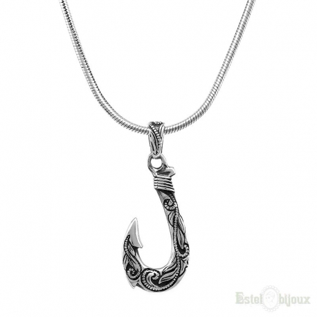 Hook Fishing Sterling Silver Necklace