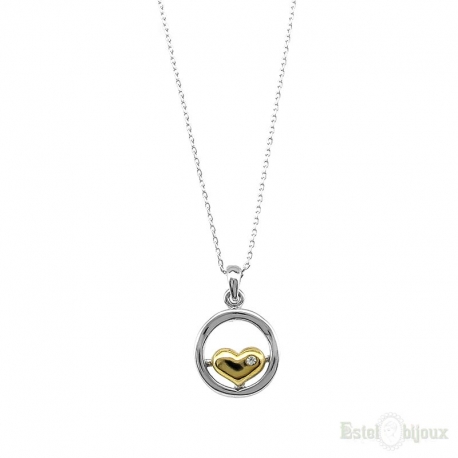 Round Pendant Heart with Crystal Necklace