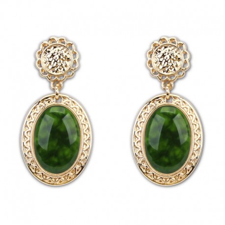 Earrings green oval